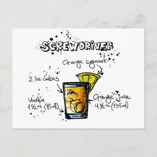 Schraubendreher Cocktail Rezept Postkarte (Vorderseite)