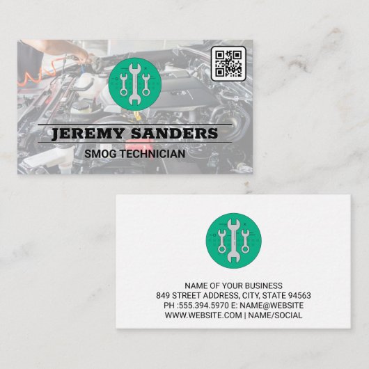 Schraubenschlüssel | Auto | Motor Bay | QR-Code Visitenkarte (Vorne/Hinten)