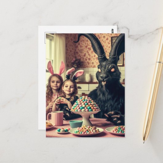 Schrecken am Ostertisch Postkarte (Vorderseite/Rückseite Beispiel)
