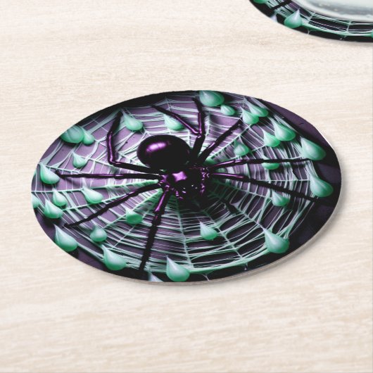 Schreckliche Gigantische Schwarze Spinne! Runder Pappuntersetzer (Angewinkelt)