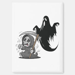 Schrecklicher grimmiger Sensenmann und Geist. Magnet