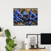 Schrecklicher Schädel mit brennenden Augen Poster (Heimbüro)