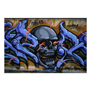 Schrecklicher Schädel mit brennenden Augen Poster