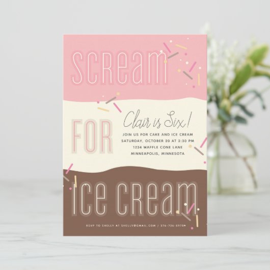 Schrei für Eiscreme Einladung (Stehend Vorderseite)