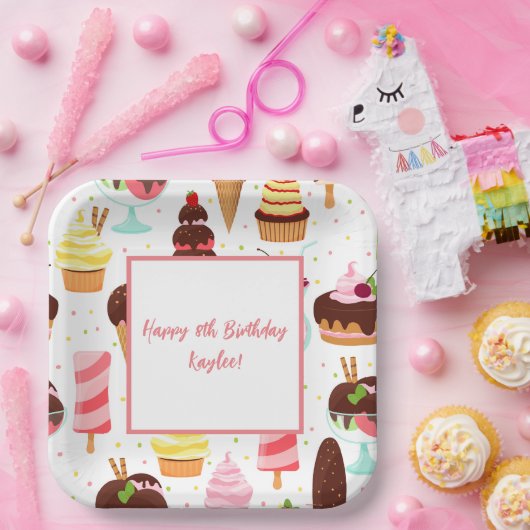Schrei für Eiscreme Girls Sweet Niedliche Geburtst Pappteller (Party)