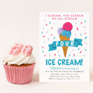 Schrei Vier Eiscreme 4. Geburtstag Party Einladung