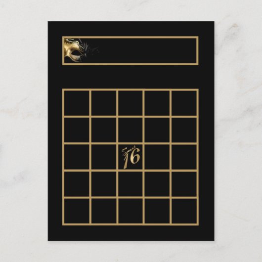 Schreib Bingo Card Sweet 16 Gold Black Postkarte (Vorderseite)