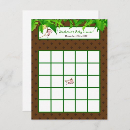 Schreibbare Bingokarte Monkey Swing Jungle Safari Einladungspostkarte (Vorne/Hinten)
