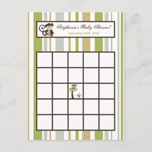 Schreibbare Bingokarte Monkey Time Zoo Tier Einladungspostkarte (Vorderseite)