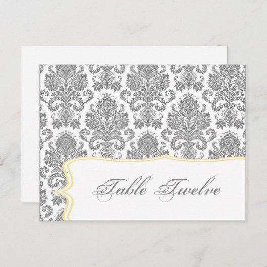 Schreibbare Platzkarte Grau-Gelb-Damaske-Spitze Dr Postkarte (Vorne/Hinten)