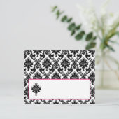 Schreibbare Platzkarte - Hot Pink Black Damask Postkarte (Stehend Vorderseite)