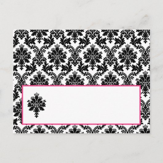 Schreibbare Platzkarte - Hot Pink Black Damask Postkarte (Vorderseite)