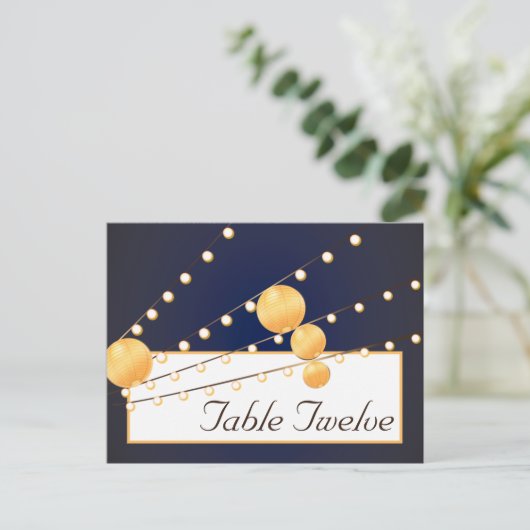 Schreibbare Platzkarte Paper Lanterns auf blauen C Postkarte (Stehend Vorderseite)