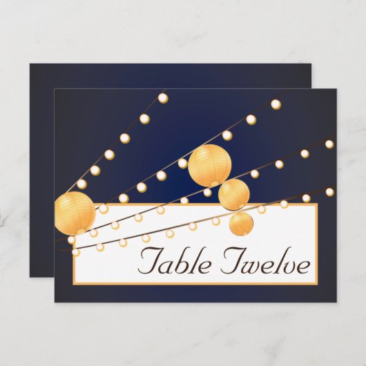 Schreibbare Platzkarte Paper Lanterns auf blauen C Postkarte (Vorne/Hinten)