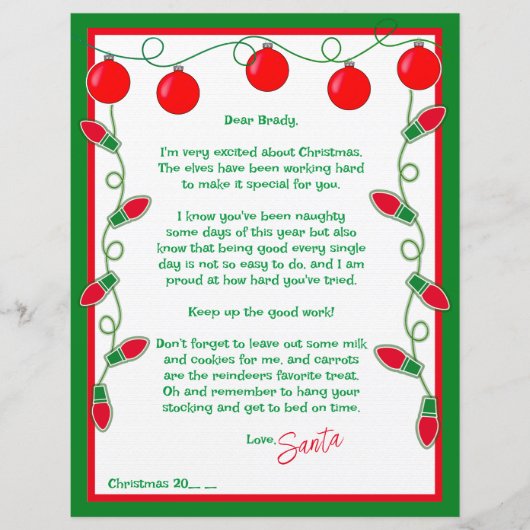 Schreiben aus dem Santa Paper-Blatt (Vorderseite)