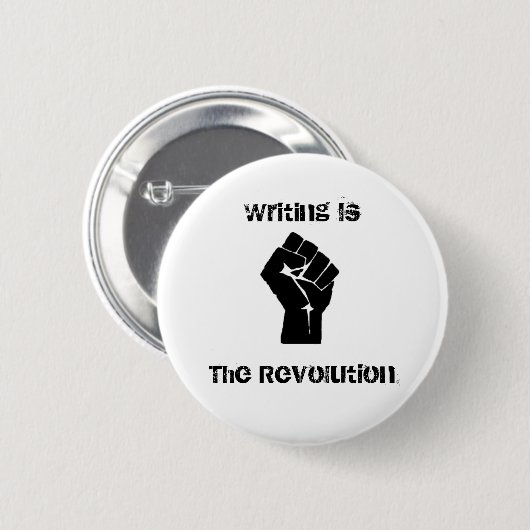 "Schreiben ist die Revolutions-" Knopf Button (Vorne & Hinten)