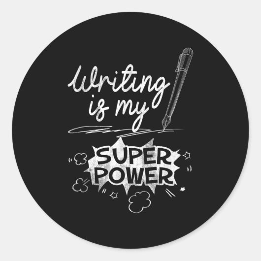 Schreiben ist mein Superheld und aus Q Runder Aufkleber (Vorderseite)