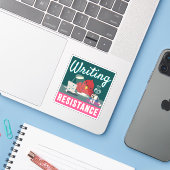 "Schreiben ist mein Widerstand" kompaktes Rechteck Aufkleber (Laptop mit iPhone)