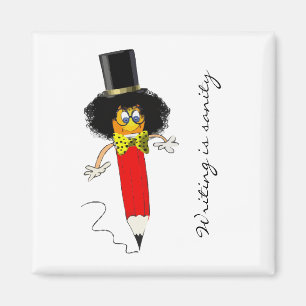 Schreiben ist sanft, sonniger Clownkopf auf einem Magnet
