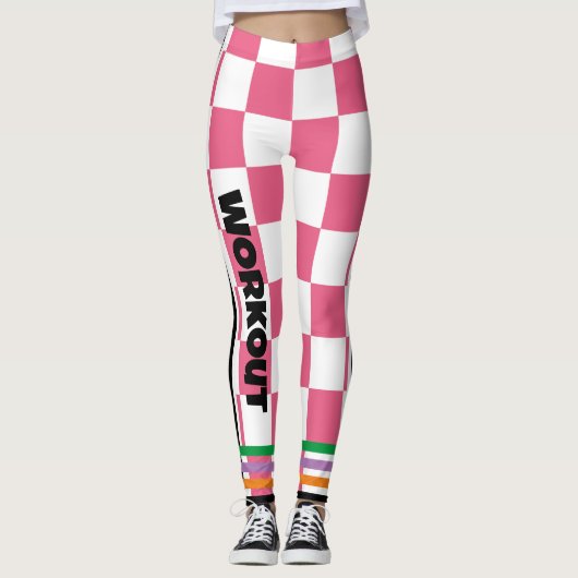 Schreiben Sie Ihren Text l Boho Checkered l Pink W Leggings (Vorderseite)
