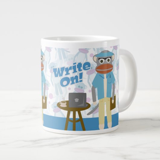 Schreiben über das Autorensock-Affenmuster Jumbo-Tasse (Vorderseite Rechts)