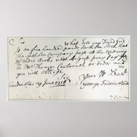 Schreiben von Händel, Juni 1716 Poster (Vorne)