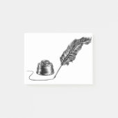 Schreiben von Quill Feather Pen und Inkwell Post-it Klebezettel (Vorderseite)