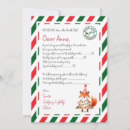 Schreiben von Santa Good Deed Scorecard Einladung (Vorderseite)