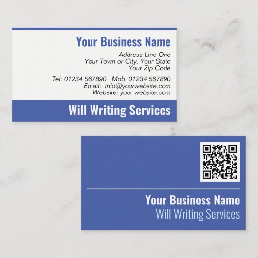 Schreiben von Services QR Code Business Card Visitenkarte (Vorne/Hinten)