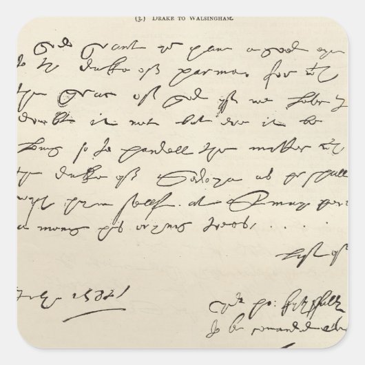 Schreiben von Sir Francis Drake Quadratischer Aufkleber (Vorderseite)