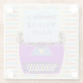 Schreibens-Raum-Autorn-Name-lila Schreibmaschine Glasuntersetzer (Rückseite)