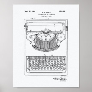Schreibmaschine 1926 Patent Kunst Weißes Papier Poster