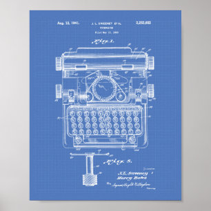 Schreibmaschine 1941 Patentart Blueprint Poster