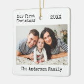 Schreibmaschine Erste Weihnachtsfamilie Foto Keramikornament (Links)