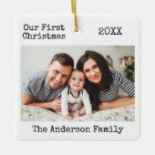 Schreibmaschine Erste Weihnachtsfamilie Foto Keramikornament (Vorderseite)