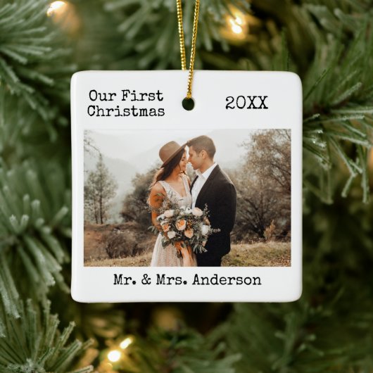 Schreibmaschine Erste Weihnachtsfeier Foto Keramikornament (Baum)