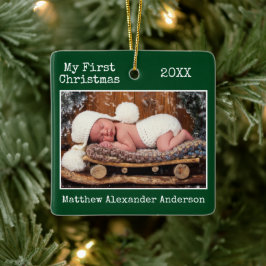 Schreibmaschine First Christmas Baby Foto Green Keramikornament