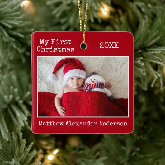 Schreibmaschine Mein erstes Weihnachtsbaby Red Keramikornament (Baum)