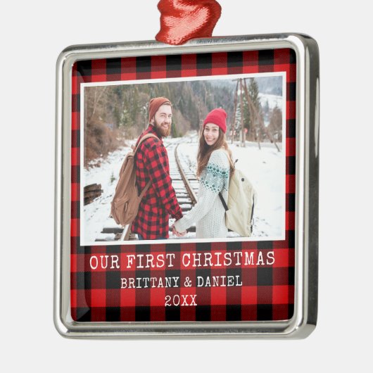 Schreibmaschine Schriftart Red Kariert Couple Firs Ornament Aus Metall (Links)