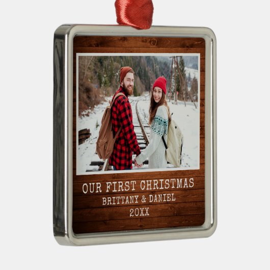 Schreibmaschine Schriftart Rustic Wood Couple Erst Ornament Aus Metall (Rechts)