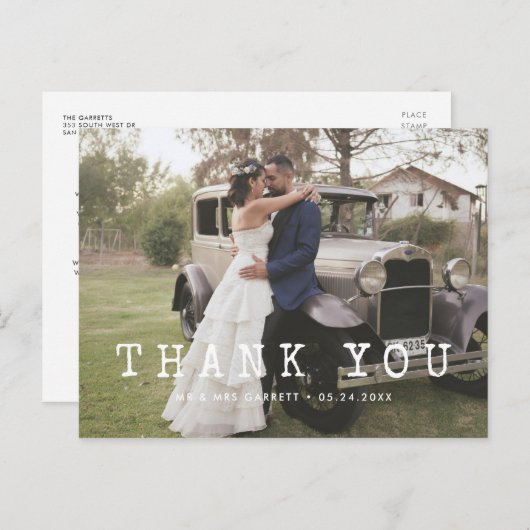Schreibmaschine Skript Hochzeit Foto danke Postkarte (Vorne/Hinten)