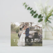 Schreibmaschine Skript Hochzeit Foto danke Postkarte (Stehend Vorderseite)