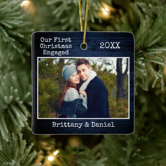 Schreibmaschine Text Blue Wood Erster Weihnachtsfe Keramikornament (Baum)