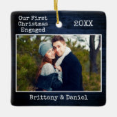 Schreibmaschine Text Blue Wood Erster Weihnachtsfe Keramikornament (Vorderseite)