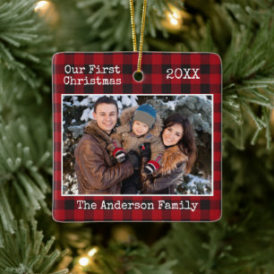 Schreibmaschine Text Kariert First Christmas Famil Keramikornament