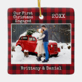 Schreibmaschine Unsere ersten Weihnachten Verlobt  Keramikornament (Vorderseite)