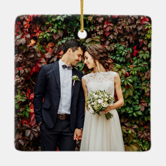 Schreibmaschine Verheiratet Merry Wedding Foto Gre Keramikornament (Rückseite)