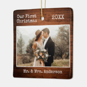 Schreibmaschine Wood First Christmas Wedding Foto Keramikornament (Links)