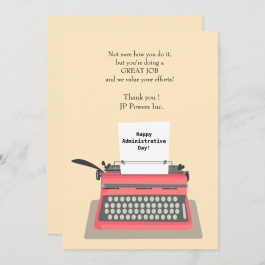 Schreibmaschinen-administrativer beruflicher Tag Dankeskarte (Vorne/Hinten)