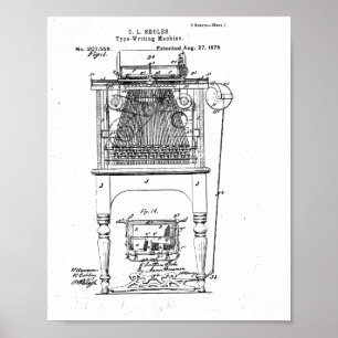 Schreibmaschinen-Patent 1878 Blueprint-Wandkunstpl Poster